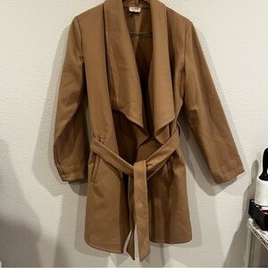 Tea & Cup camel tan waterfall tie waist jacket size medium soft feel